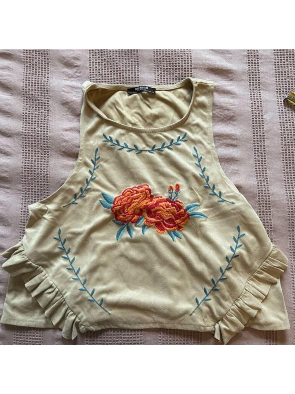 Zara suede embroidered top